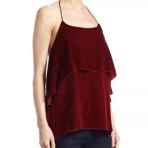 NWT! Alice + Olivia Marybeth Ruby Red Velvet Silk Halter Top - Size Large